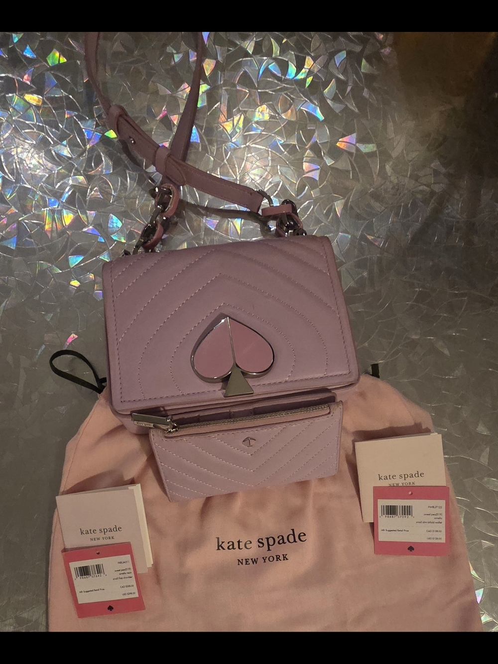 NWT Kate Spade Quilted Lavender Lambskin Purse And Wallet Set (Dustbag Included)